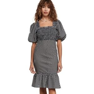 Ganni Seersucker Puff Sleeve Dress in Black (US Size 8) EU Size 38